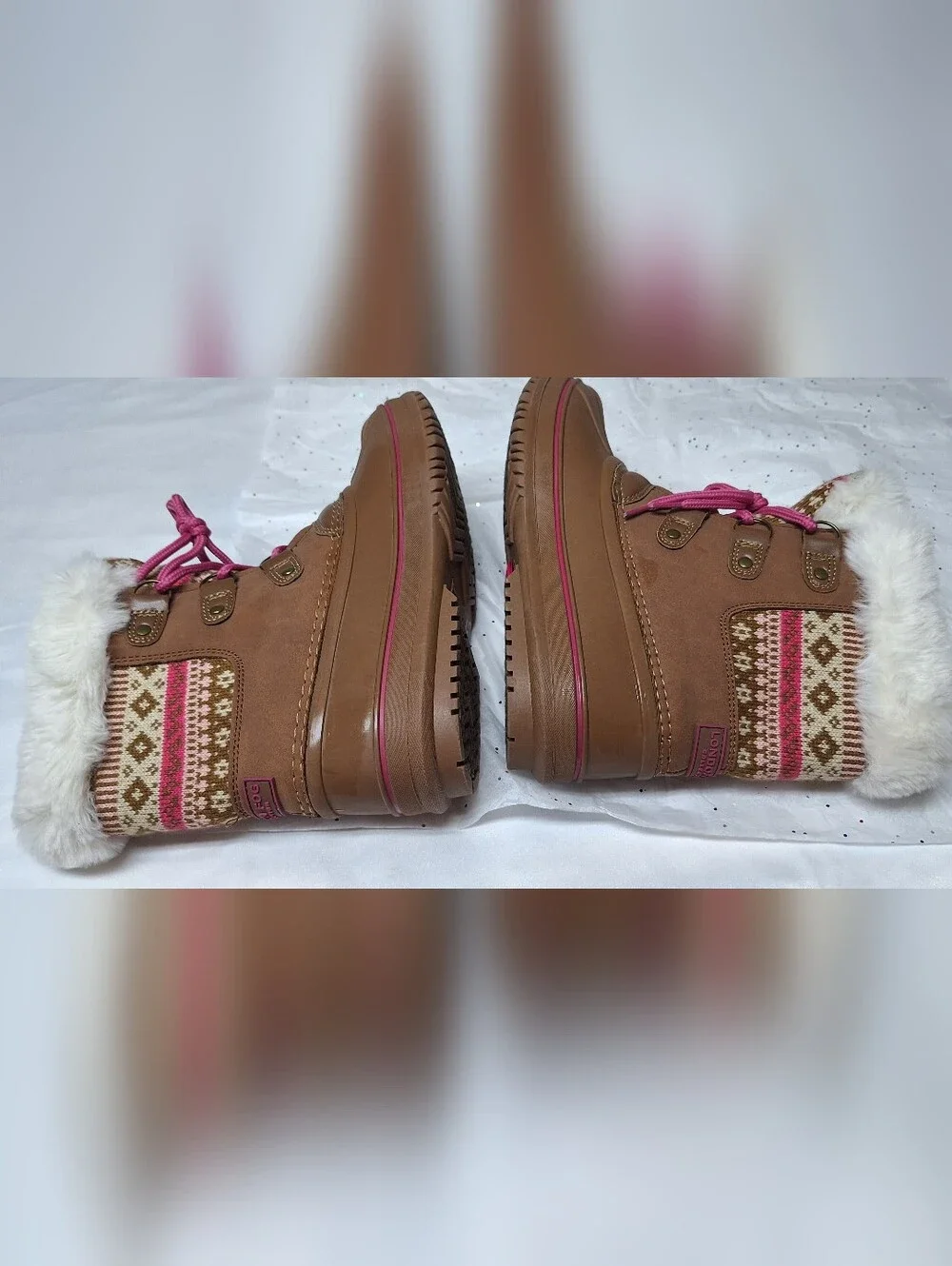 London Fog Brown & Pink Faux Fur Winter Boots Size 4 Girls